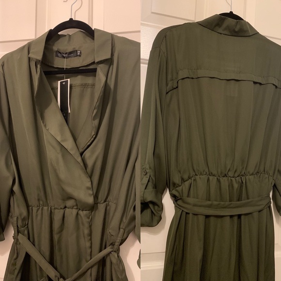 New faux wrap maxi dress w/deep v-neck (green) - Picture 3 of 5